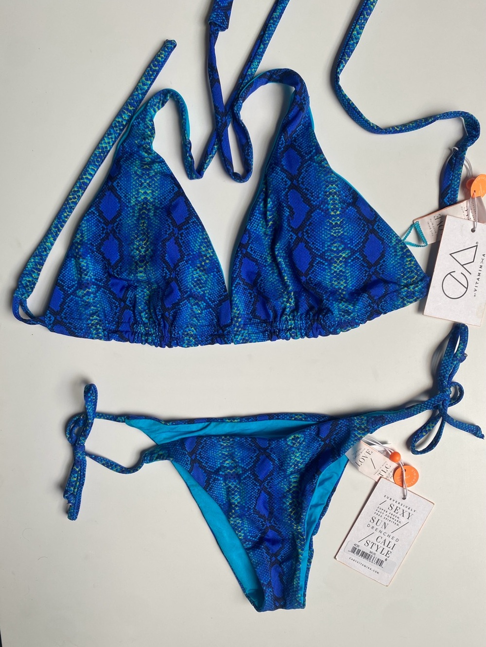 Vitamin A Blue Snake-Print Triangle Bikini Set S⬇️D/12⬆️